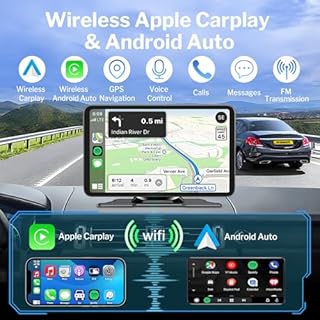 Wireless Apple Carplay Screen for Car, 7" HD Portable Car Stereo Touch Screen with Apple CarPlay & Android Auto with Backup Camera/Mirror Link/Siri/Bluetooth/Voice Control/Navigation/AUX for All Cars