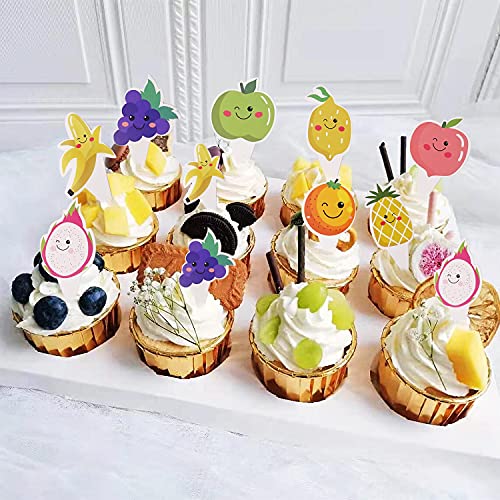 Honbay 36Pcs Paper Fruit Cupcake Toppers Birthday Watermelon Lemon Strawberry Bananas Pineapples Oranges Grapes Cake Toppers For Birthday Wedding Party Summer Decoration (12 Styles) #TOP3