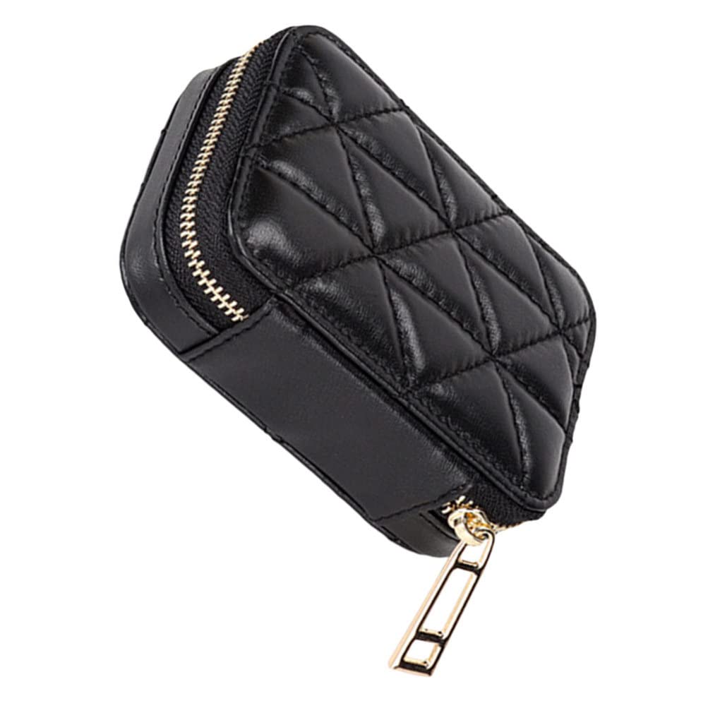 VALICLUDPurse Black Lipstick Case, Genuine Leather Lipstick Case with Mirror Mini Cosmetic Jewelry Box Storage Lipsticks Holder Bag/Christmas & New year Gift Woman Wallet