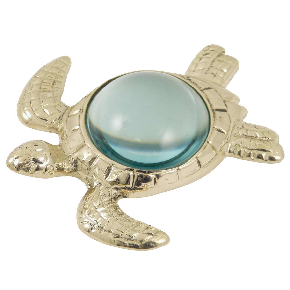 Loupe presse-papier tortue en laiton brillant verni de dimensions 11,5 x 2,5 x 10 cm