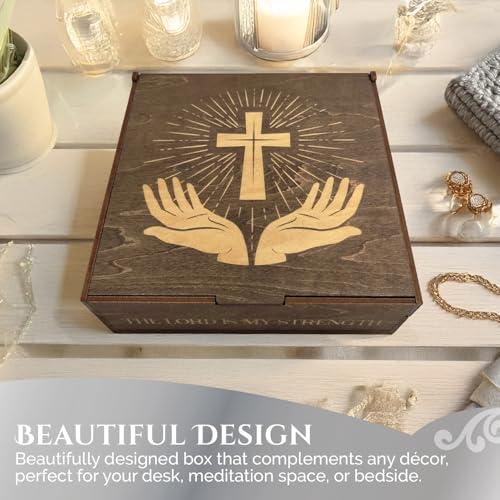 Image of Biblical Affirmations Box | Christian Themed Engraved Wood Box with 72 Scripture Affirmation Heart Cutouts | Daily Motivational Religious Gift