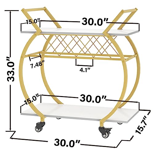 Image of LVB Modern Bar Cart, Industrial Rolling Serving Wine Cart, White and Gold
