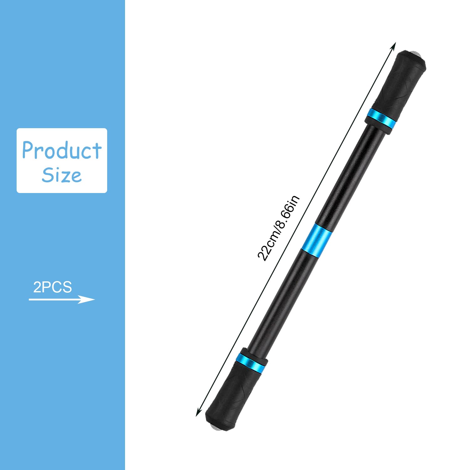 Rumyve2pcs Finger Pen Spin,Spin Ballpoint Pen Pressure Relief and Play,Spin Pen for Student Adults 2302-113B, Blue Silver - Image 2
