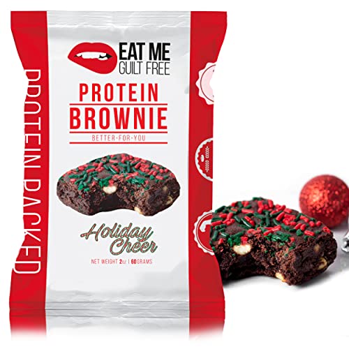 Eat Me Guilt Free, High Protein, Low Carb, Limited Edition Holiday Cheer Brownie, Box of 12 Brownies