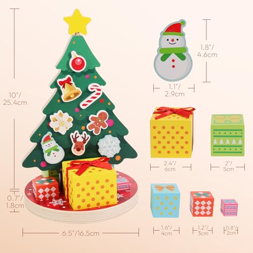 Image of Woodtoe Magnetic Christmas Tree Toy for Toddlers, Montessori Toys for 3 4 5 6 Year Old, Wooden Color Sorting & Stacking Toys, Fine Motor Skills Sensory Toys, Christmas Decorations STEM Gifts for Kids