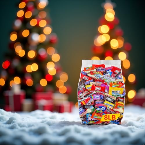Assorted Chocolate Candy Variety Pack - 8lb Bulk Christmas Candy Individually Wrapped for Stocking Stuffers, Party Favors, Goodie Bags and Piñata Candies Bulk Pack - 8 Pounds