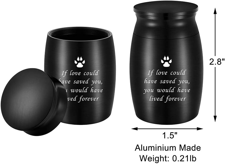 abooxiu 3 Inches Small Keepsake Urn for Pet Dog Ashes Aluminum Mini Cremation Urns for Dog Cat Memorial Ashes Urn for Sharing Fur Friend Ashes-Black - Image 2