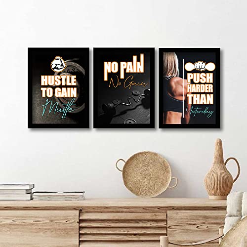 Image of kotart Motivational /Inspirational Gym Workout Quotes Framed Wall Posters with Frame for Wall Room Frames - Posters for Gym - Wall Posters for Room Set of 3 (Art 5, 10x13 inch)