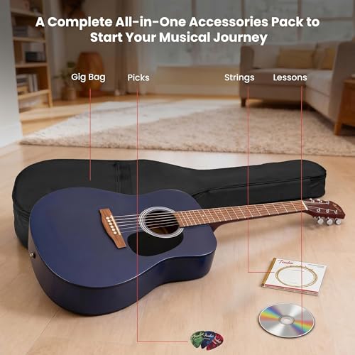 Image of Fender FA Series Dreadnought Acoustic Guitar - Saphire Blue Bundle with Gig Bag, Strings, Picks, and Austin Bazaar Instructional DVD