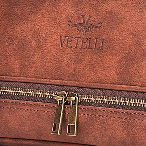 Vetelli-Classic-Leather-Mens-Travel-Toiletry-Bag-and-Dopp-Kit-with-Upper-and-Lower-Zippered-Compartments-2-Mesh-Bottle-Pouches-and-Carrying-Handle-Perfect-Travel-Gift-for-Men