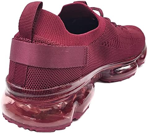 Forever Link Womens Air Cushion Fashion Sneakers Breathable Knit Comfortable Lightweight Walking Shoes, Burgundy, 8.5 | Image 2