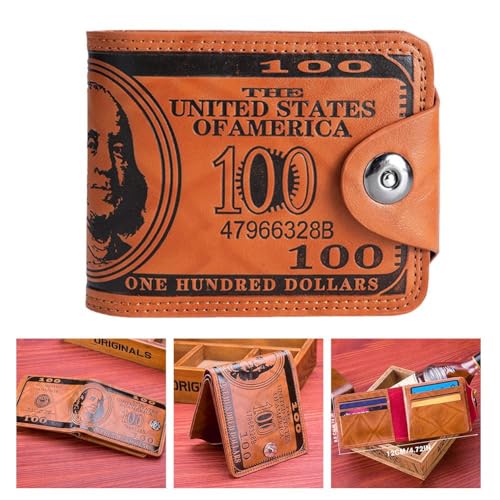 Men's US Dollar Wallet Bill Money Bifold Safe Purse,Billfold Leather Credit Card Photo Holder with Magnetic Buckle (Orange)3