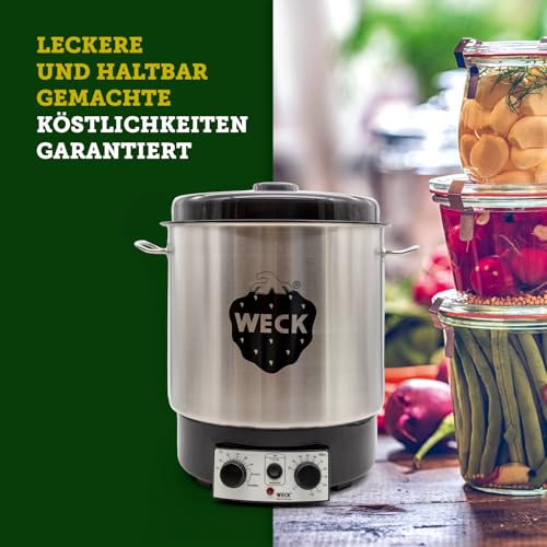 WECK Einkochautomat WAT25 (Finale Serie) Edelstahl mit Präzisionsthermostat & Zeitschaltuhr – 30L Einkochtopf, Glühweinkocher, Dampfentsafter, Einweckautomat – Made in Germany, hochwertig & vielseitig