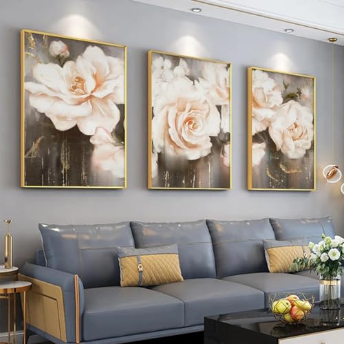 Peinture fleurs roses KEBIA pour salon | Toile 60x80 cm sans cadre