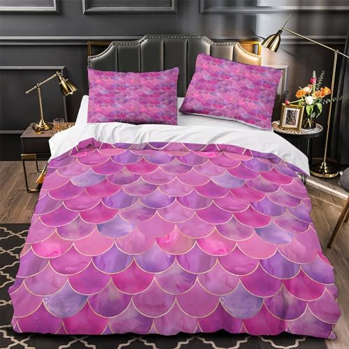 Parure de lit microfibr 3 pièces motif écailles de poisson roses cadeau