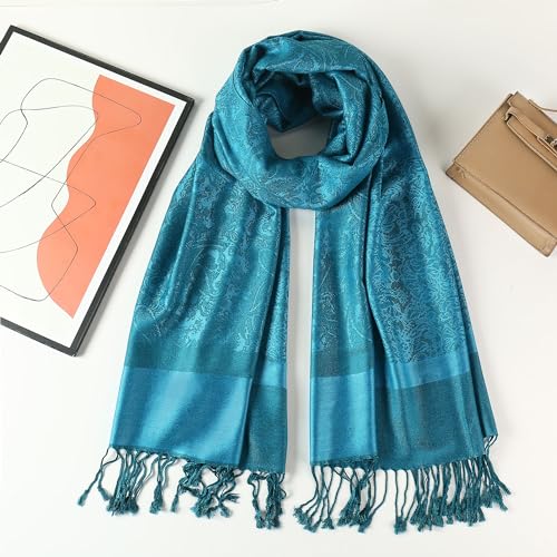 Paisley Scarf Shawl Jacquard Wrap Stole Two Tones Vintage Soft Lightweight With Fringes Reversible2