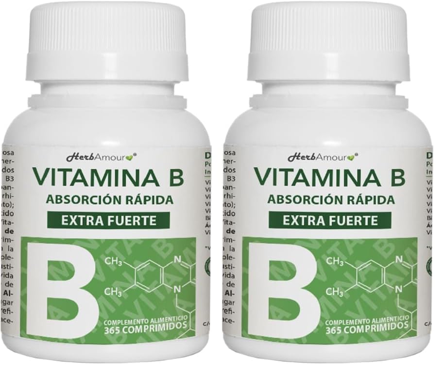 VITAMINA B EXTRA FUERTE | 365 Comprimidos (Suministro Por 12 Meses) | Complejo de Vitamina B con Vitamina B1, B2, B3, B5, B6, B12, con Biotina, Ácido Fólico y Vitamina B12 (Paquete de 2)