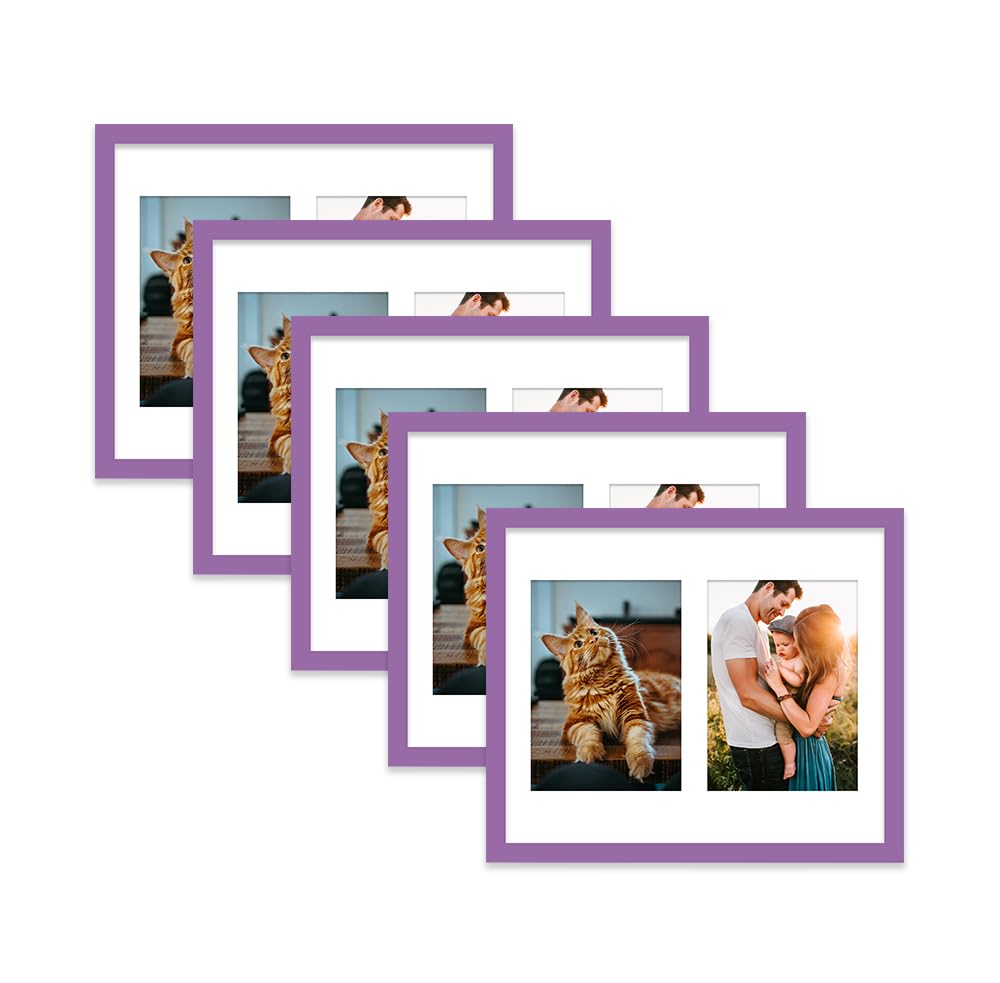 Purple Multi Photo Frame - Holds 2 x 7x5 Pictures, Family Collage Picture Frame for Wall Display, 12x10 Frame size, Set of 5