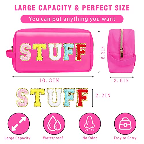 Xdalula Preppy Patch Makeup Bag Chenille Letter Makeup Bag - Skin Care Travel Toiletry Bags For Teen Girls, Portable Waterproof Travel Toiletry Organizer, Cute Aesthetic Trendy Clutch Stuff Gifts #TOP2