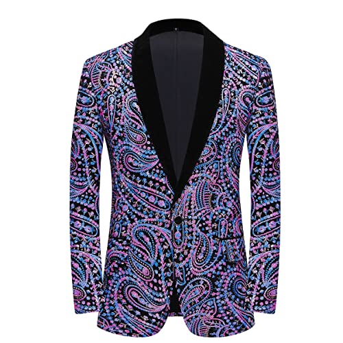 Men's Shiny Sequins Suit Jacket Classic Floral Suit Jacket Fashion,Suitable for Parties,Weddings,Banquets,Proms