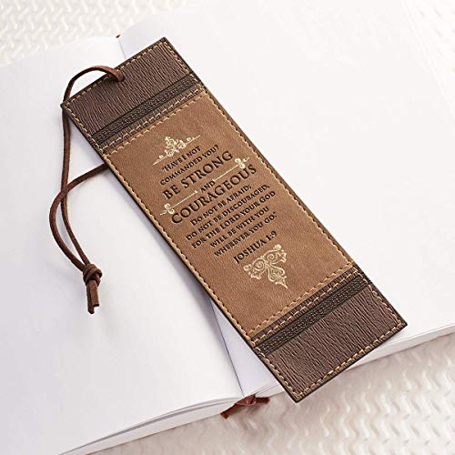 Christian Art Gifts Faux Leather Bookmark Strong And Courageous Joshua 1:9 Bible Verse W/Cord Tassel, Brown #TOP3