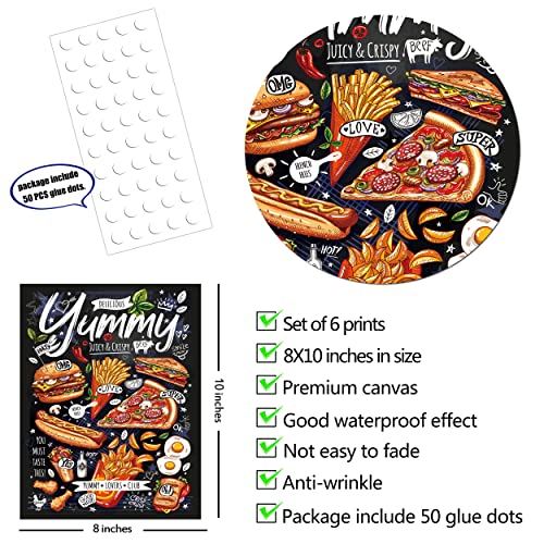 Luodroduo Kitchen Poster Wall Art Print Set Of 6 Retro Fast Food Canvas Wall Decor Hamburger Pizza Sandwich Bacon Egg Pictures For Modern Family Dining Room Restaurant Kitchen (8"X10" Unframed) #TOP2