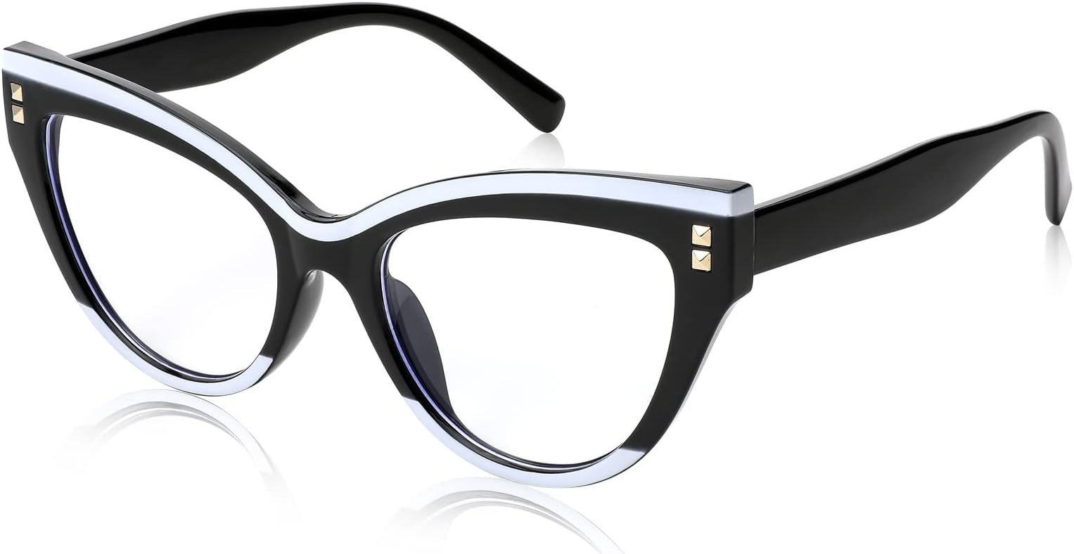 FEISEDY Women Oversized Blue Light Blocking Computer Glasses Fake Nerd Cat Eye Glasses Frame Anti Eyestrain B2323