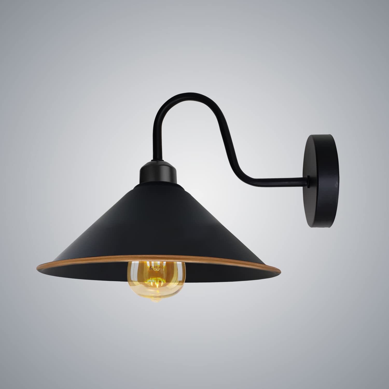 DC VOLTAGE Vintage Gooseneck Wall Light Sconce with 22cm Metal Cone Shade Rustic E27 Base Wall Mounted Lighting Fixture for Bedroom Living Room Corridor Hallways Restaurant