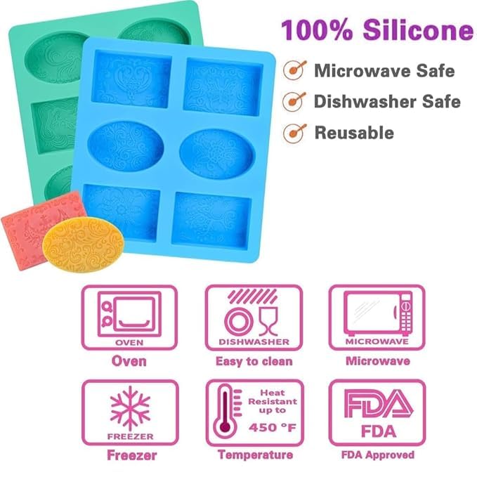 Image of MPR4 Silicone Soap Mold | Multicolor 6 Cavity Rectangle,Oval Shape Soap Moulds for Soap Making | Soap Making Kit | Soap Base Mould for Soap Bar, Resin, Chocolate, Cheesecakes (Multicolor - PK1)