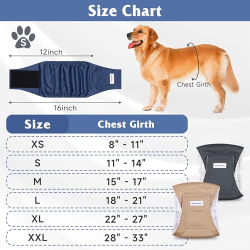 Image of 5 Pack Dog Diapers Male, High Absorbing Dog Wraps, Belly Bands for Male Dogs with Incontinence or Frequent Urination, Washable Doggie Diapers Brown S