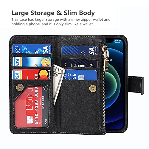 Icovercase Crossbody Wallet Case For Iphone 12 Mini, Iphone 12 Mini Case With Strap And Card Holder, Zipper Purse Lanyard Pu Leather Card Slots [Not Detachable] Flip Cover Case 5.4 Inch (Black) #TOP3