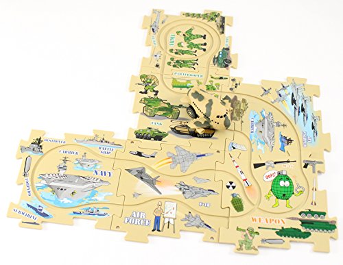 Puzzle Track Play Set - Battery-Operated Toy Vehicle & Floor Puzzle Play Mat - 16 Pc Sets - Police Car Themed Vehicle - Interchangeable Tracks - Create Up to 50 Combinations - by Ideas In Life - Thumbnail 5