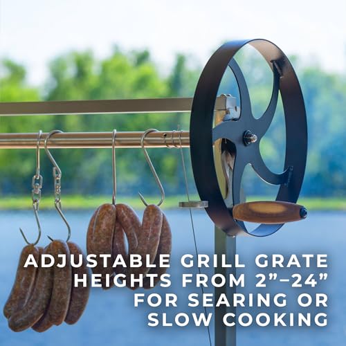 Backyard Discovery Argentine Santa Maria Heritage Wood Fire & Charcoal BBQ Grill with Adjustable Grill Grates, Fire Bricks, Heavy-Duty Steel, S-Hooks, Acacia Wood Table for Outdoor Gaucho Grilling - image 7