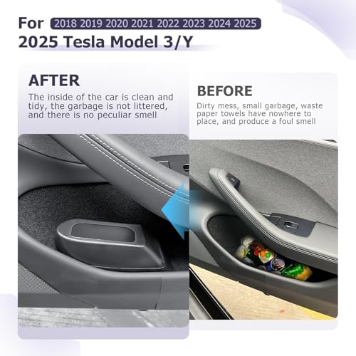Image of LUWU Car Trash Can Compatible with 2018-2025 Tesla Model3 & ModelY Interior Accessories with Lid Portable Mini Trash Bin Leak-proof (Right)