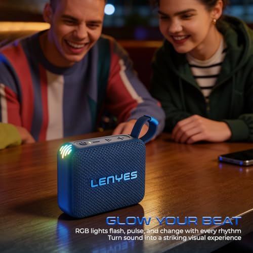 Image of Lenyes S213 Bluetooth Pocket Speaker, 6W, IPX7 Waterproof, Deep Bass, 5Hr Playtime, TWS Stereo, Bluetooth 5.0, TF Card, Carry Strap, Compact and Lightweight, Blue