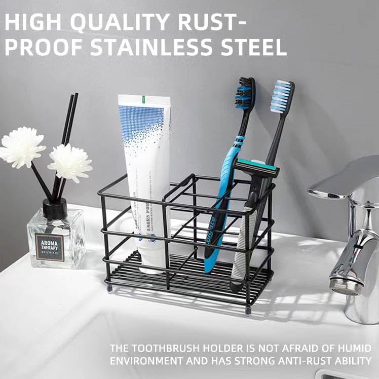 Small Toothbrush Holder for Bathroom, 304 Stainless Steel Toothpaste Holder Stand, 5 Slots Black Stainless Steel Bathroom Accessories Organizer for Small Spaces (Black) 4.8 * 4 * 2.4Inch image 5