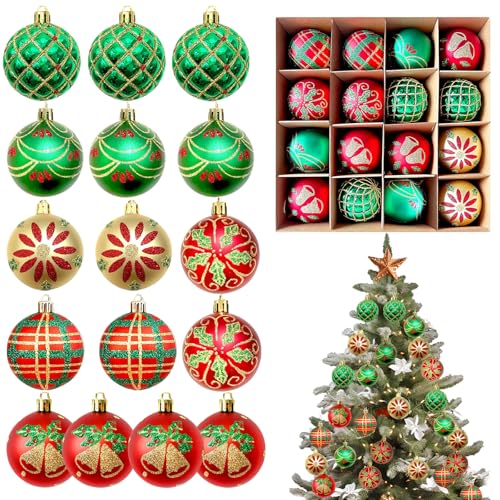 Weihnachtskugeln aus Kunststoff, 16 Stück Christbaumkugeln 6cm...