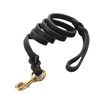 PETWORLD Braided Leather Dog Leash 6 ft Walking Training Leads for German Shepherd 6 cm Dog Strap Leash (Black)