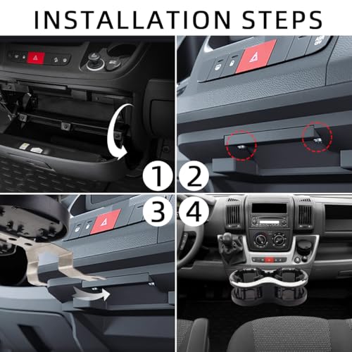 JESTOP Doppelter Becher Getränkehalter Wohnmobil für Citroen Relay FIAT Ducato 07-24, Autoablage Trinkflaschenhalter und neues Eisenblech