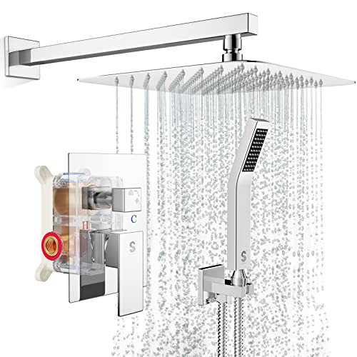 SR SUN RISE Shower System CA-D1203 Bathroom Luxury Rain Mixer Shower Combo Set Wall Mounted Rainfall Shower Head Faucet Polished Chrome 12 Inches #1