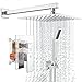SR SUN RISE SRSH-D1203 12 Inches Bathroom Luxury Rain Mixer Shower Combo Set Wall Mounted Rainfall Shower Head System Polished Chrome Shower Faucet Rough-in Valve Body and Trim Included