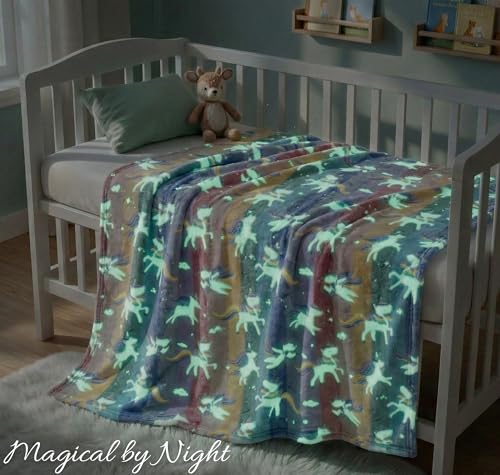 Image of BSB HOME Glow in The Dark Kids Blanket, Soft Flannel Fleece Luminous Blanket for Boys & Girls, Cozy Lightweight Kids Throw for Bed - 30 x 40 in (76 x 102 cm) (Unicorn Theme - Multicolor)