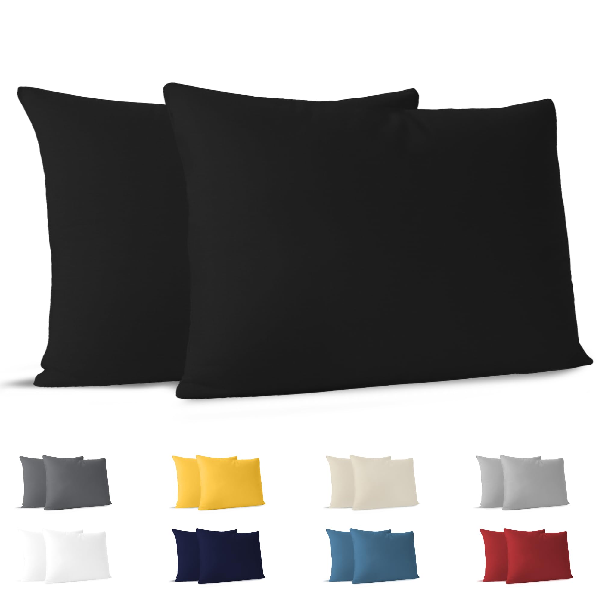 Dreamzie Kissenbezug 40x60 (Set mit 2) - 100% Jersey Baumwolle 150 g/qm Kissenbezüge -Schwarz - Für Kissen 40 x 60 cm - Kissenhülle - Kissenbezug - Resistent und Hypoallergen