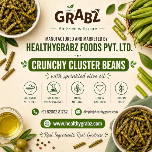 Image of HealthyGrabz Clusterbean Chips | Solar-Dehydrated & Air-Cooked | High Fiber | Low Cholesterol | Vegan & Gluten-Free | 20g x 3 Pack | Made by Dr. Dimple