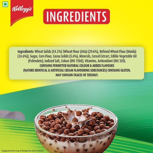 Image of Kelloog's Chocos Chhota Laddoo with Free Mask for Kids | Whole Grain | Source of Fibre | High in Calcium & Protein | with 10 Essential Vitamins & Minerals | Breakfast Cereals | 375g Pack