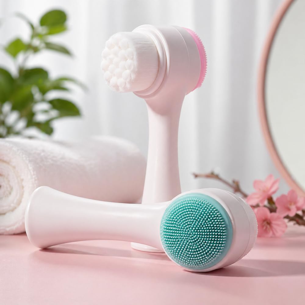 Escova de Limpeza Facial 2 em 1 Silicone e Cerdas Macias – Removedor de Maquiagem,