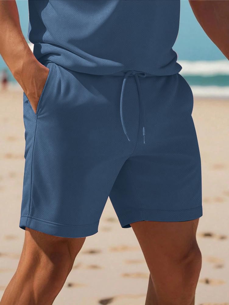 Ensemble Jogging Homme Manches Courtes Polo Shorts 2 Pièces d'été Ensembles Survêtement Été pour Fitness Sport Course