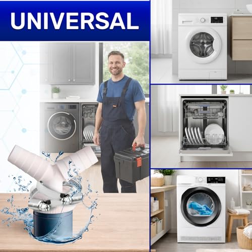 Waschmaschine Abfluss Adapter mit Abgang für Rohr Ø40 mm und Eingang Ø18-24 mm aus ABS - Y Adapter für Doppelanschluss Ablaufschlauch Spülmaschine - 2 Stück Schlauchschellen Ø20-32 mm - MONTERAL