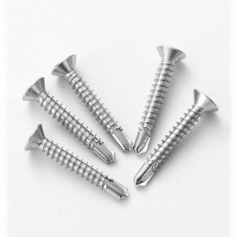 Śruby z łbem płaskim, samogwintujące śruby z łbem płaskim, Phillips, stal nierdzewna 410, 14 x 6,3 cm, 30 sztuk
