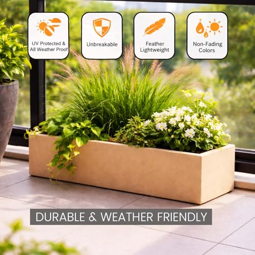 Image of Go Hooked Recta R Brown Planter Pot (21x8 Inch) | Big Size Outdoor & Indoor Pot for Plants | Modern Design Lightweight & Durable Rectangle Polymer Flower Pot for Balcony, Terrace & Garden